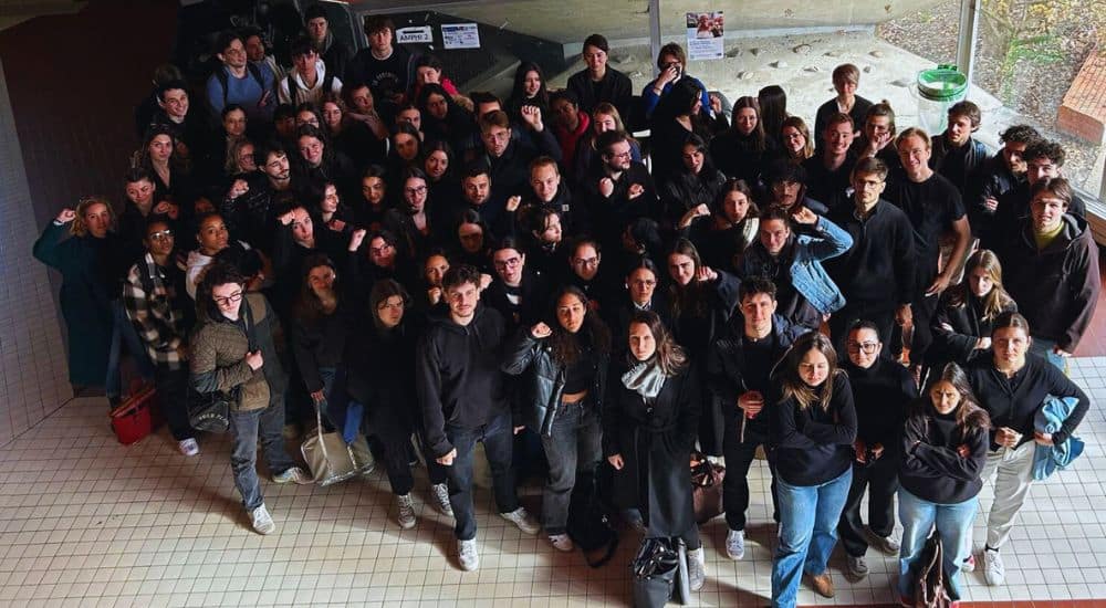 Étudiants en pharmacie de l'Université de Toulouse vêtues de noir pour manifester contre les nouvelles coupes budgétaires